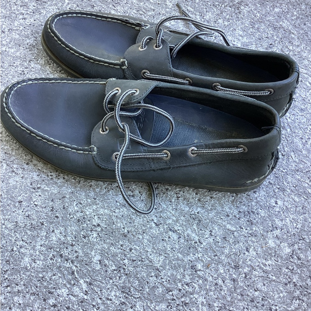 Mens original Sperry leather Topsiders, charcoal grey 10.5